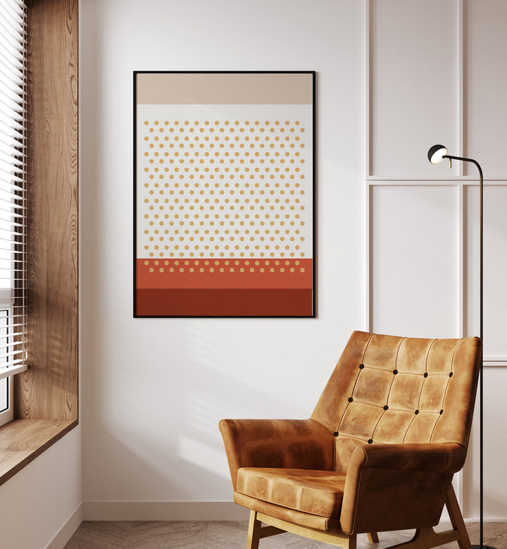 Geometric Beige Dots I Geometric Art Artwork Placed on a wall In A Living Room 