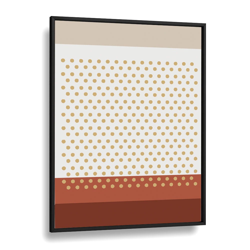 Geometric Beige Dots I Geometric art Artwork in Black Plain Frame