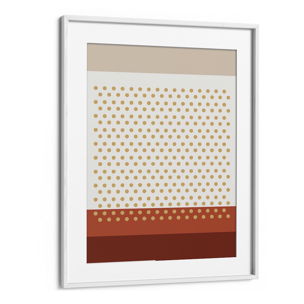 Geometric Beige Dots I Geometric Art Artwork in White Frame With Mount