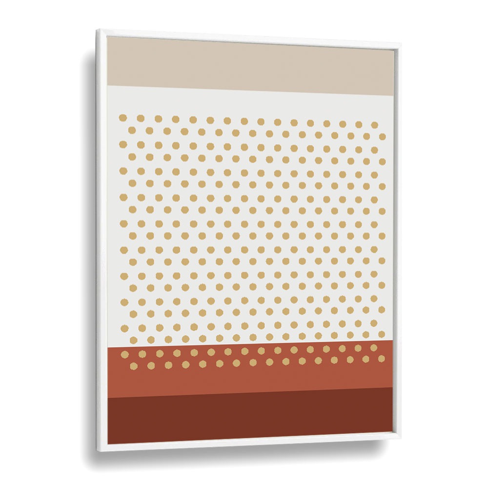 Geometric Beige Dots I Geometric art Artwork in White Plain Frame