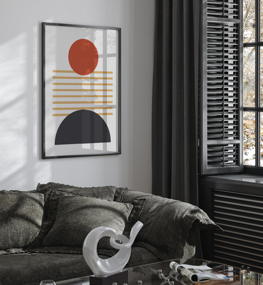 Geometric Black Boho II Geometric Art Artwork Placed on a wall In A Living Room 