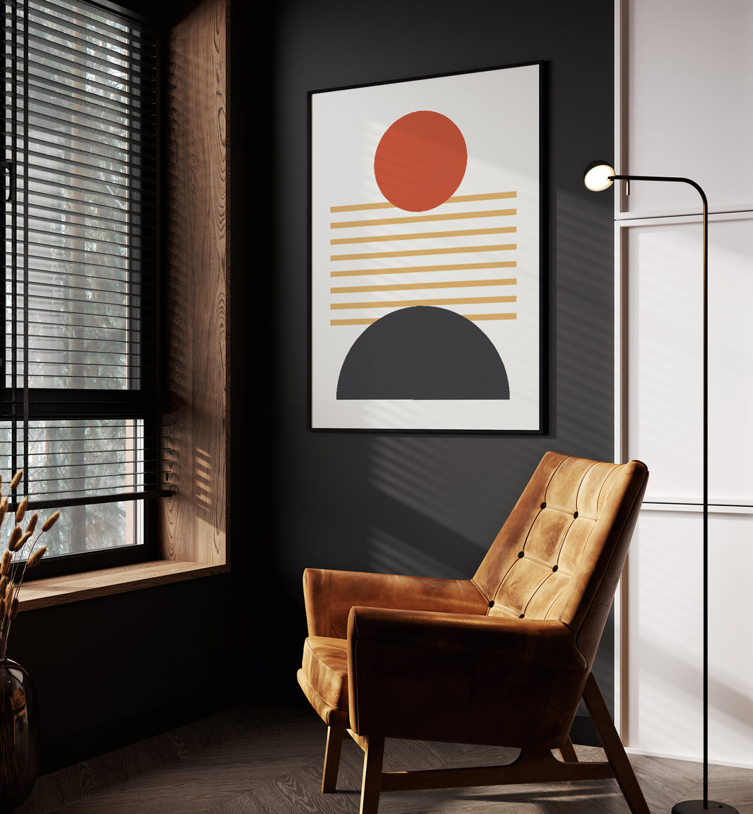 Geometric Black Boho II Geometric Art Artwork Placed on a wall In A Living Room 