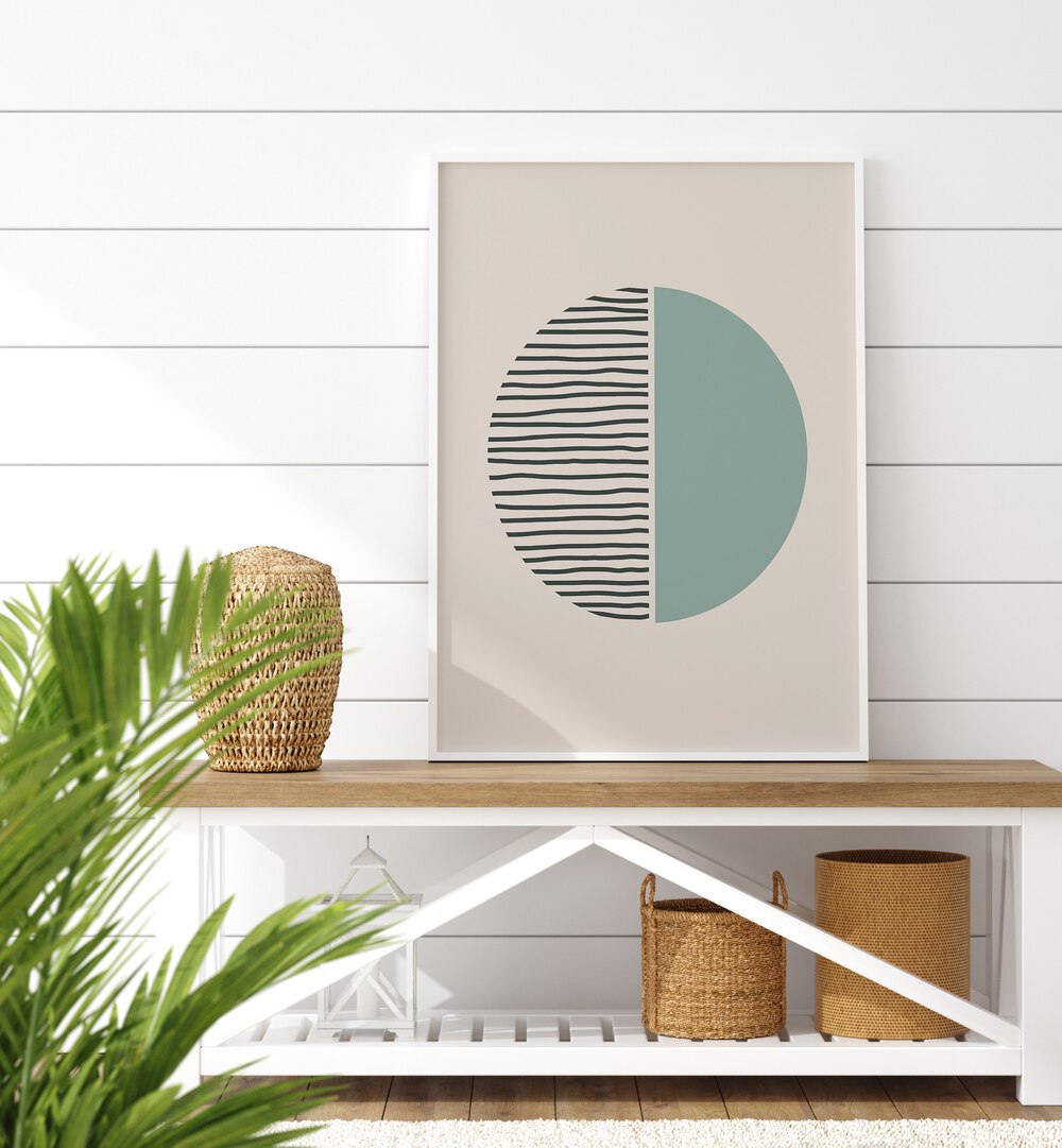 Geometric Circle And Line boho wall art painting Artwork Near table