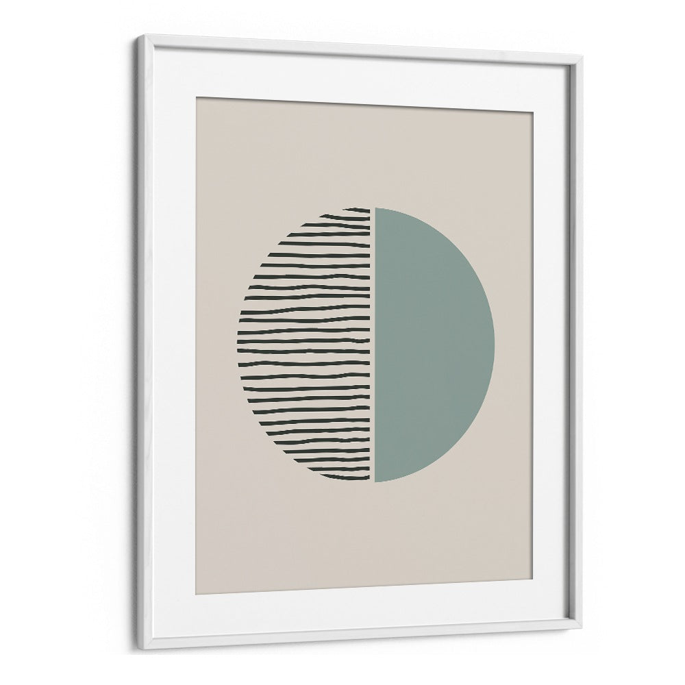 Geometric Circle And Line boho wall art painting Artwork in White frame With Mount