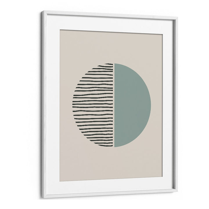 Geometric Circle And Line boho wall art painting Artwork in White frame With Mount