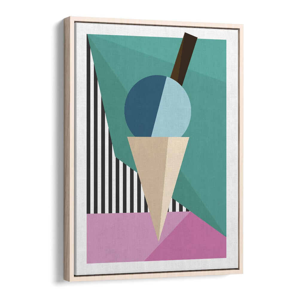 Geometric Ice Cream Geometric Art Artwork in Oak Wood Floater Frame