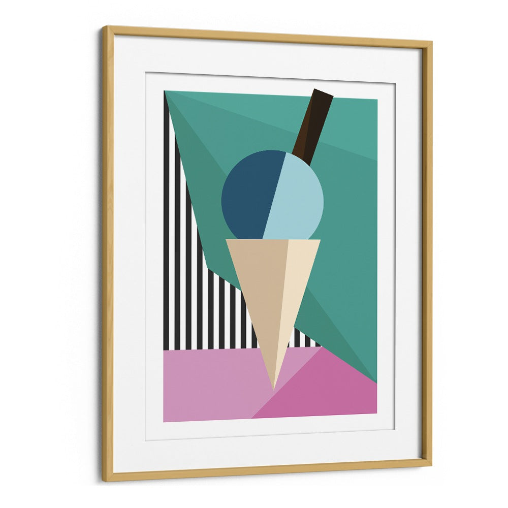 Geometric Ice Cream Geometric Art Artwork in Oak Wood Frame With Mount