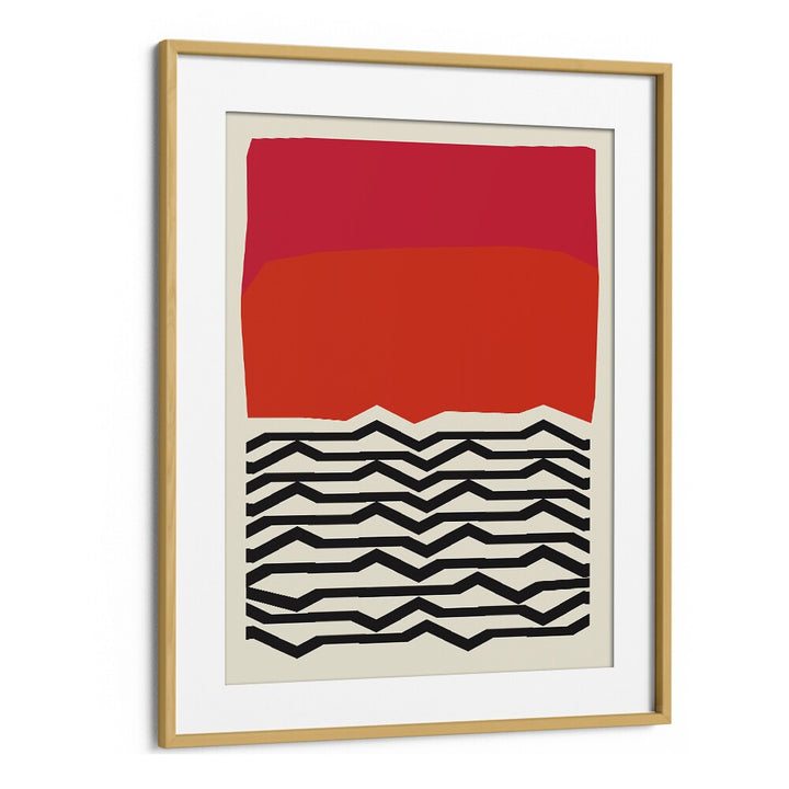 Geometric Red I Geometric Art Artwork in Oak Wood Frame With Mount