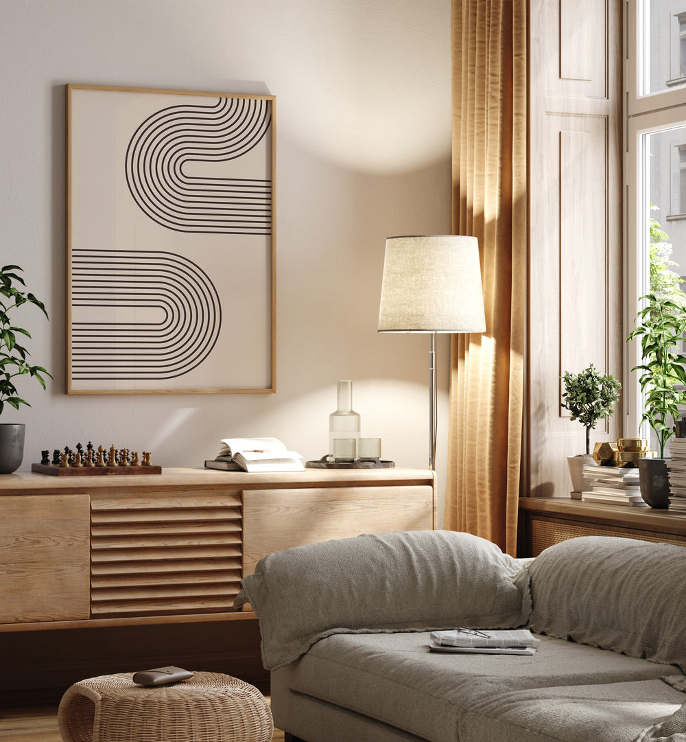 Geometrical Lines Boho Style III Geometric Art Artwork Placed on a wall In A Living Room 