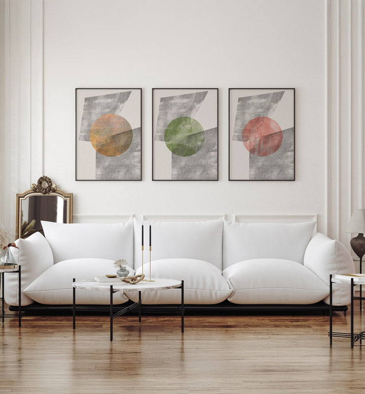 GEOMETRIC MODERN OBJECT SET , SET OF 3 PAINTINGS