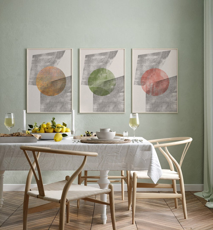 GEOMETRIC MODERN OBJECT SET , SET OF 3 PAINTINGS