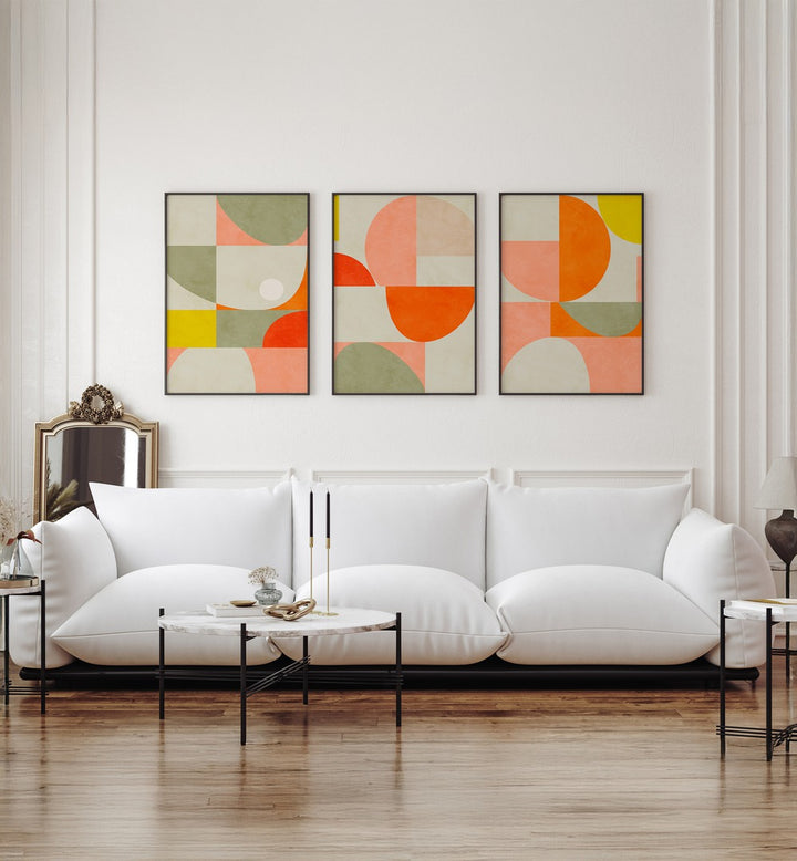 GEOMETRIC SUMMER ABSTRACTIONS SET , SET OF 3 PAINTINGS