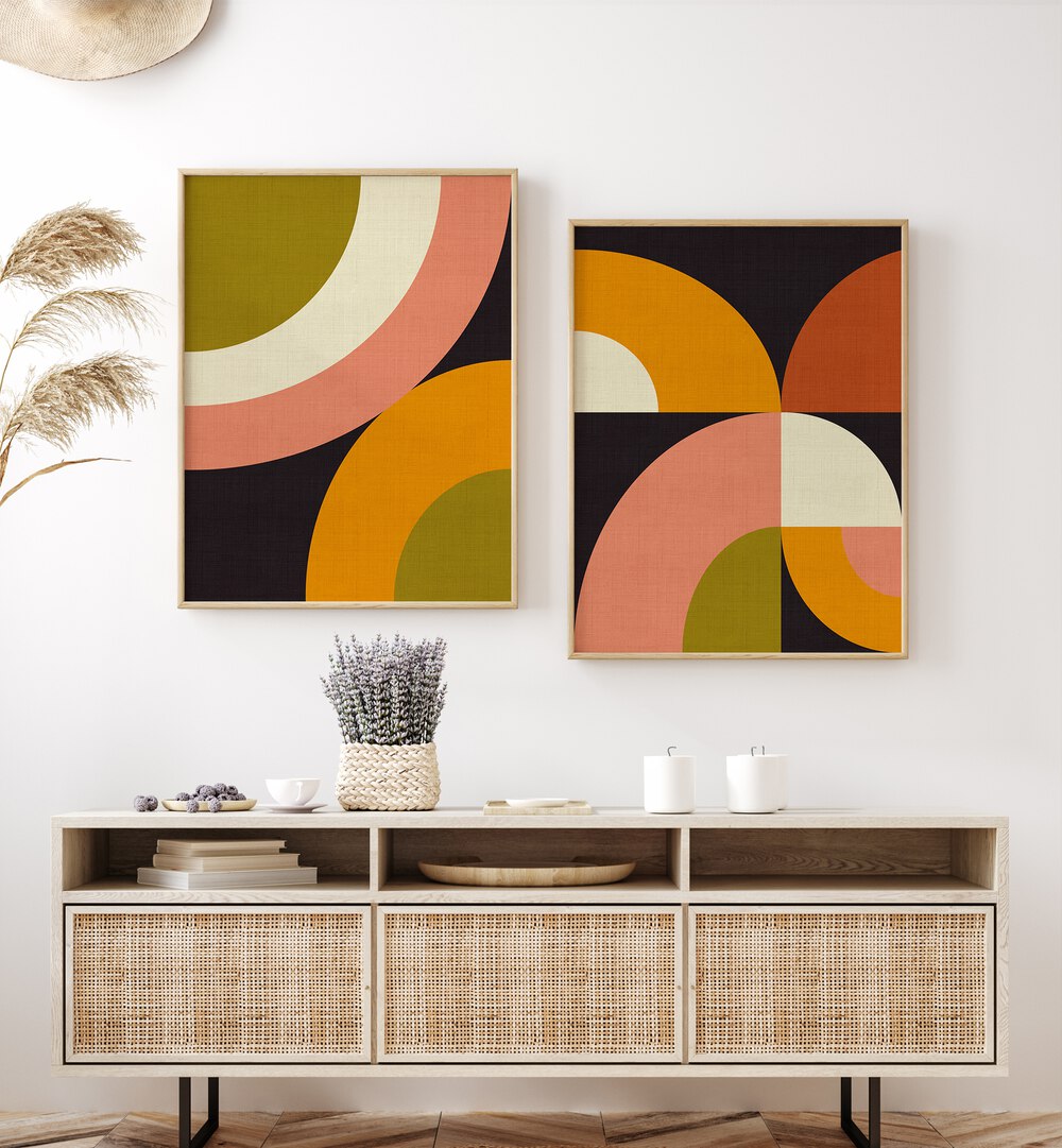 GEO MOCHA SET , SET OF 2 PAINTINGS