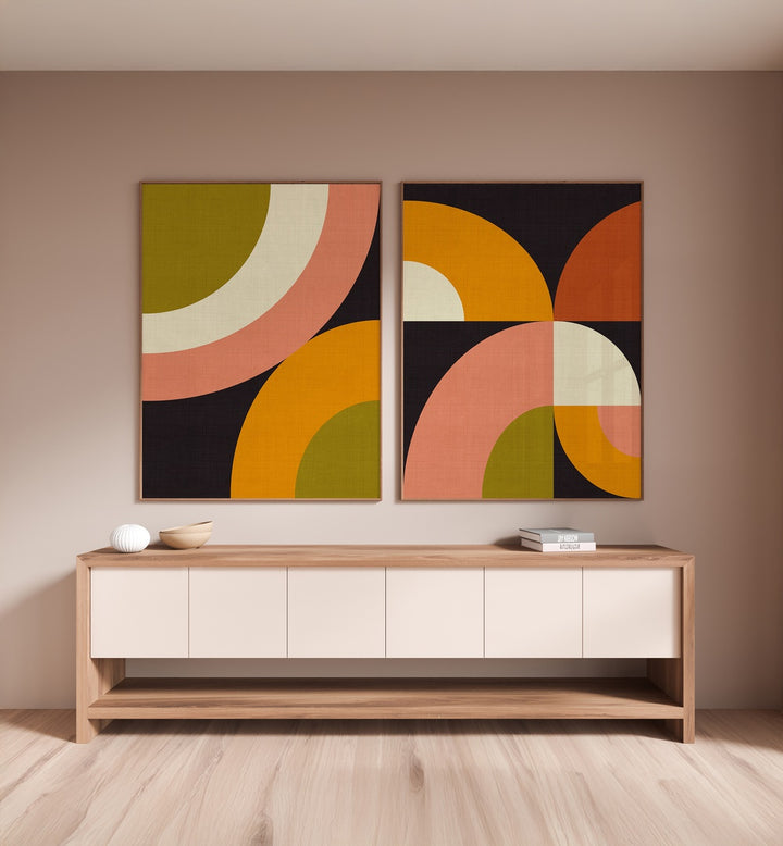 GEO MOCHA SET , SET OF 2 PAINTINGS