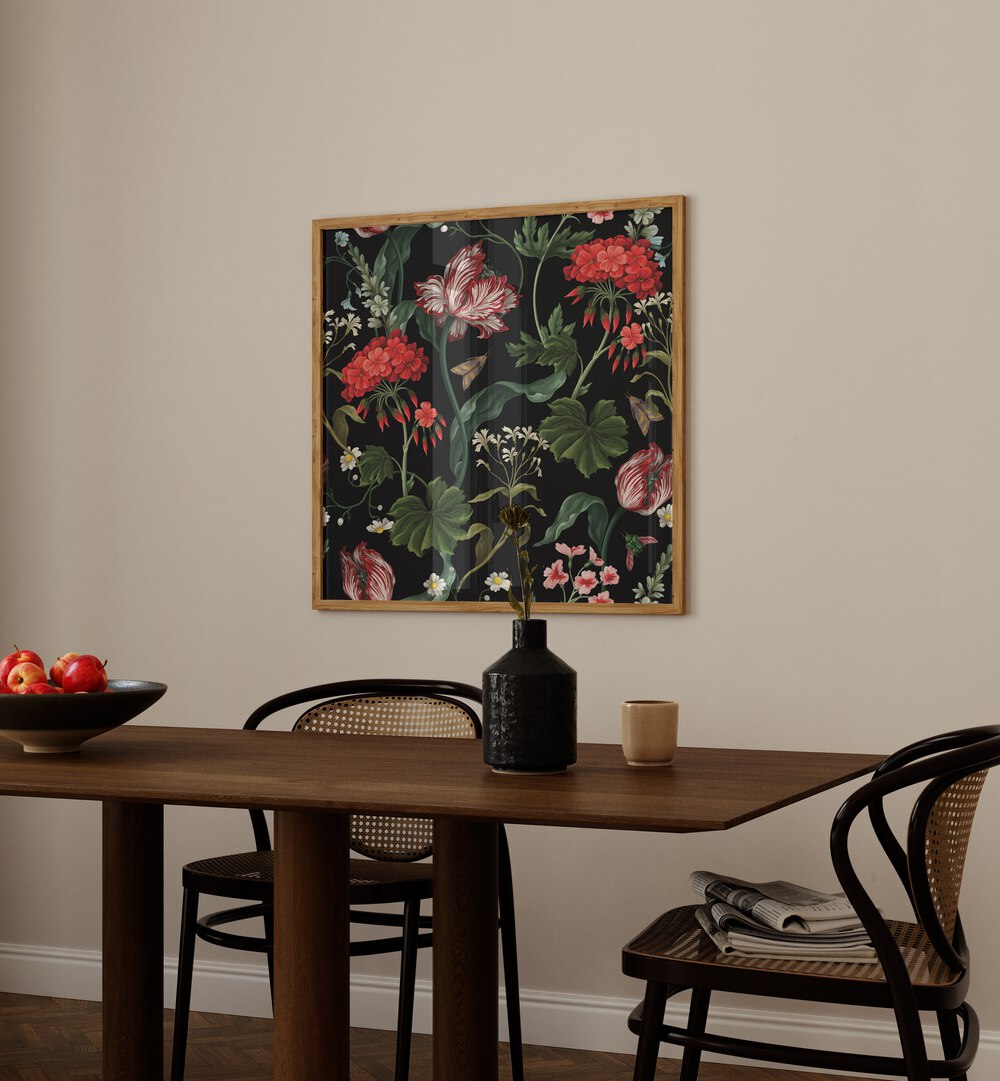 Geranium Tulip And Other Wild Flowers Botanical art painting Artwork Placed on a wall