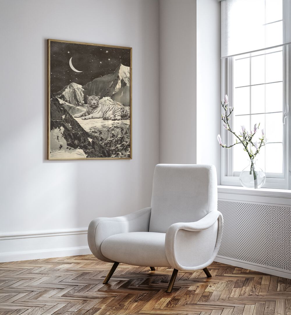 Giant White Tiger, Animal Paintings showcase a stunning wildlife art print by Florent Bodart, perfect for any art lover.