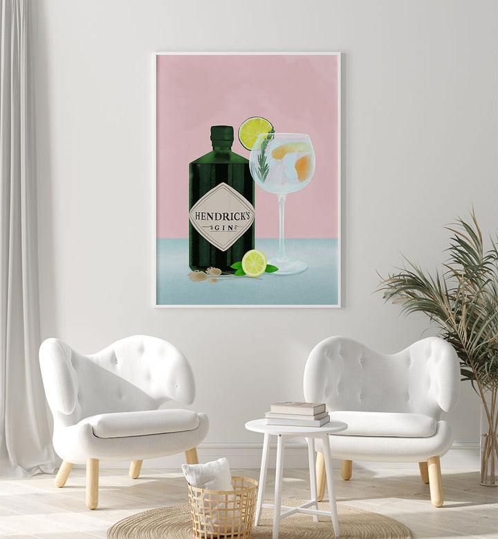 GIN TONIC , BAR art print with Hendrick's gin bottle and cocktail glass decor