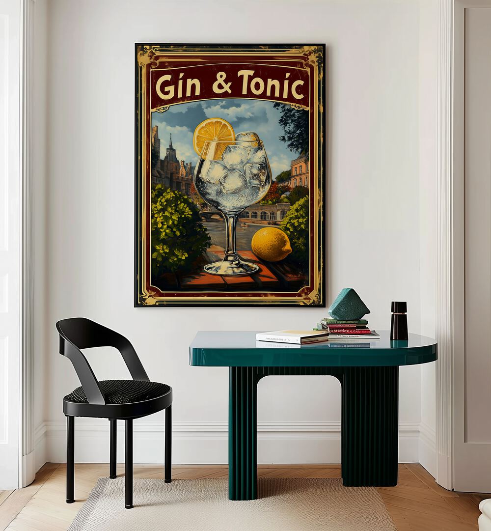 Vintage GIN A TONIC III, BAR art enhances your home bar with classic cocktail charm and style. Perfect for enthusiasts!