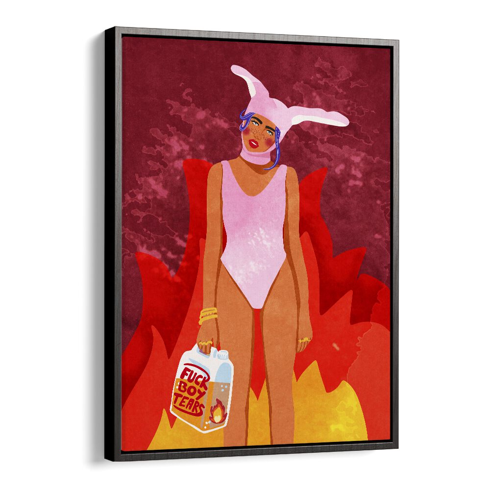 Girl On Fire Pop Art Artwork in Black Floater Frame