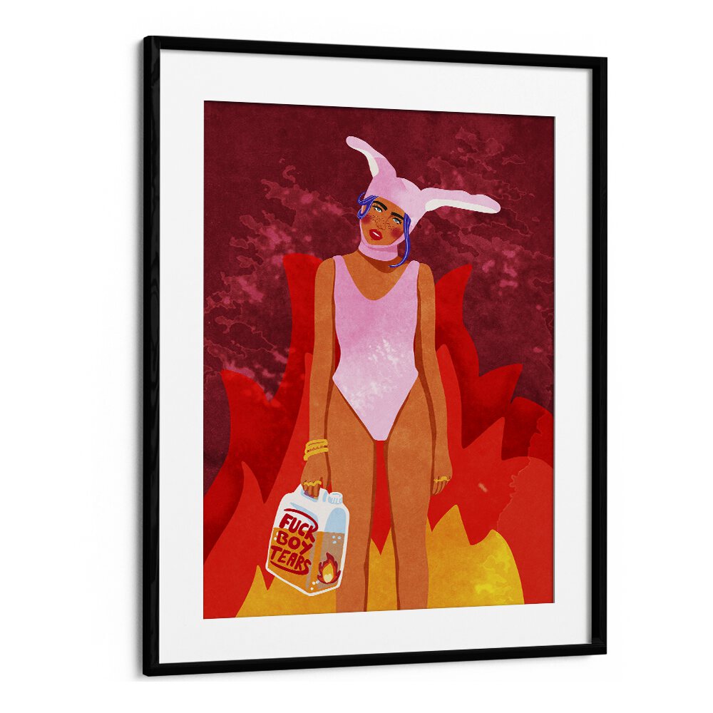 Girl On Fire Pop Art Artwork in Black Frame With Mount