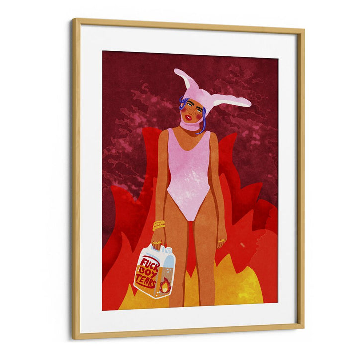 Girl On Fire Pop Art Artwork in Oak Wood Frame With Mount