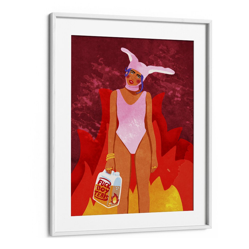 Girl On Fire Pop Art Artwork in White Frame With Mount