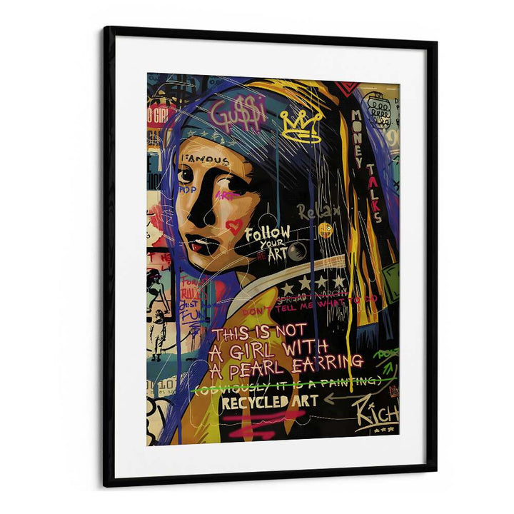 Girl With Pearl Pop Art Artwork in Black Frame With Mount