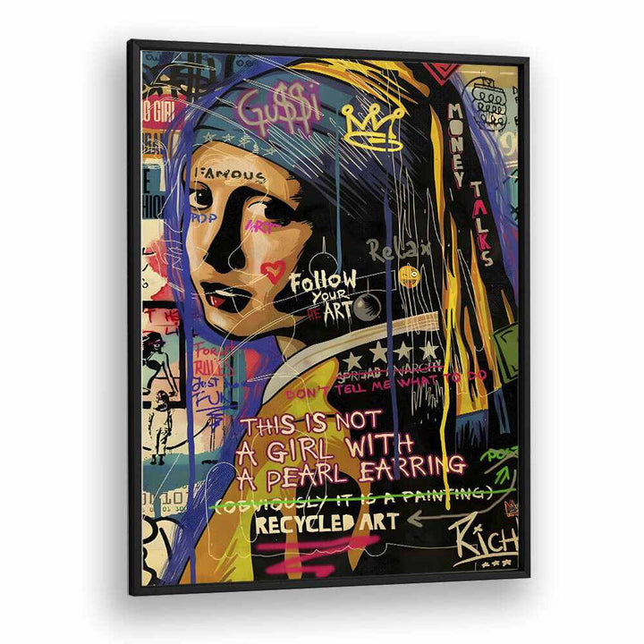 Girl With Pearl Pop Art Artwork in Black Plain Frame