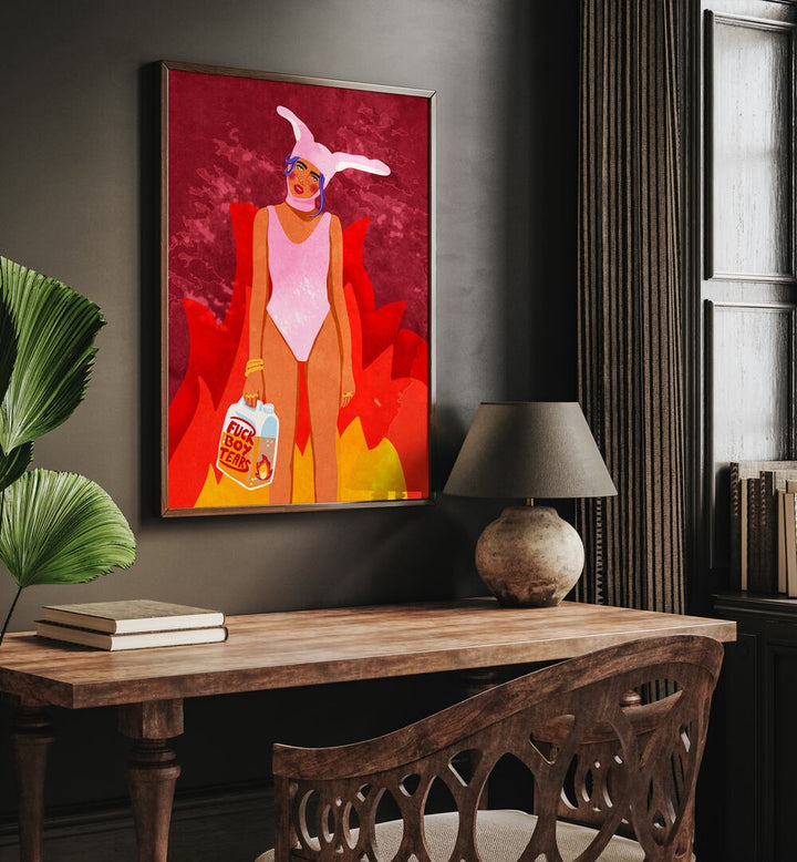 GIRL ON FIRE BY RAISSA  OLTMANNS , POP ART PAINTINGS