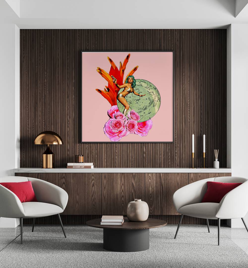 Vibrant GIRL POWER IV, PORTRAITS artwork featuring a confident figure surrounded by flowers, perfect for modern decor.