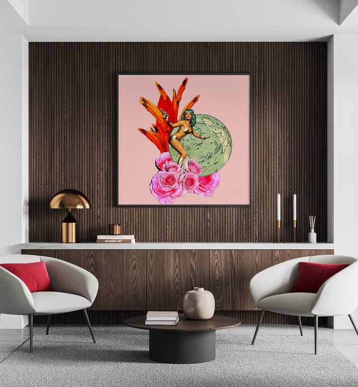 Vibrant GIRL POWER IV, PORTRAITS artwork featuring a confident figure surrounded by flowers, perfect for modern decor.