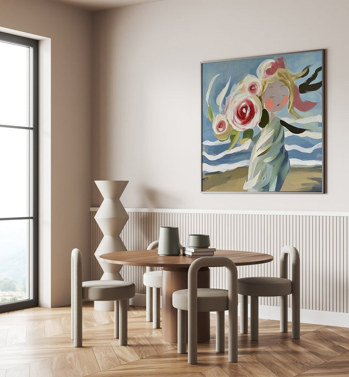 Captivating GIRL WITH ROSES artwork enhances any space with beauty and elegance, perfect for art lovers.