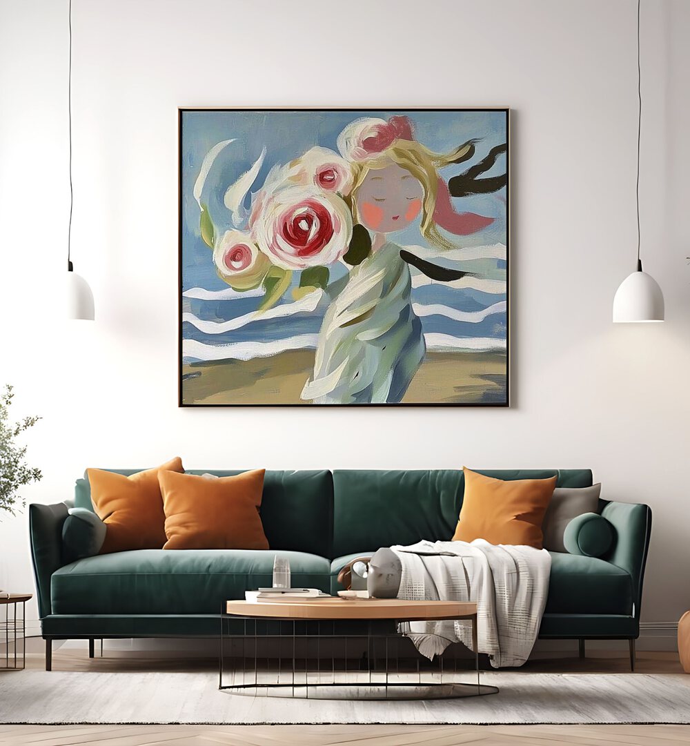 Charming GIRL WITH ROSES artwork elevates any space with beauty and elegance, perfect for art lovers.