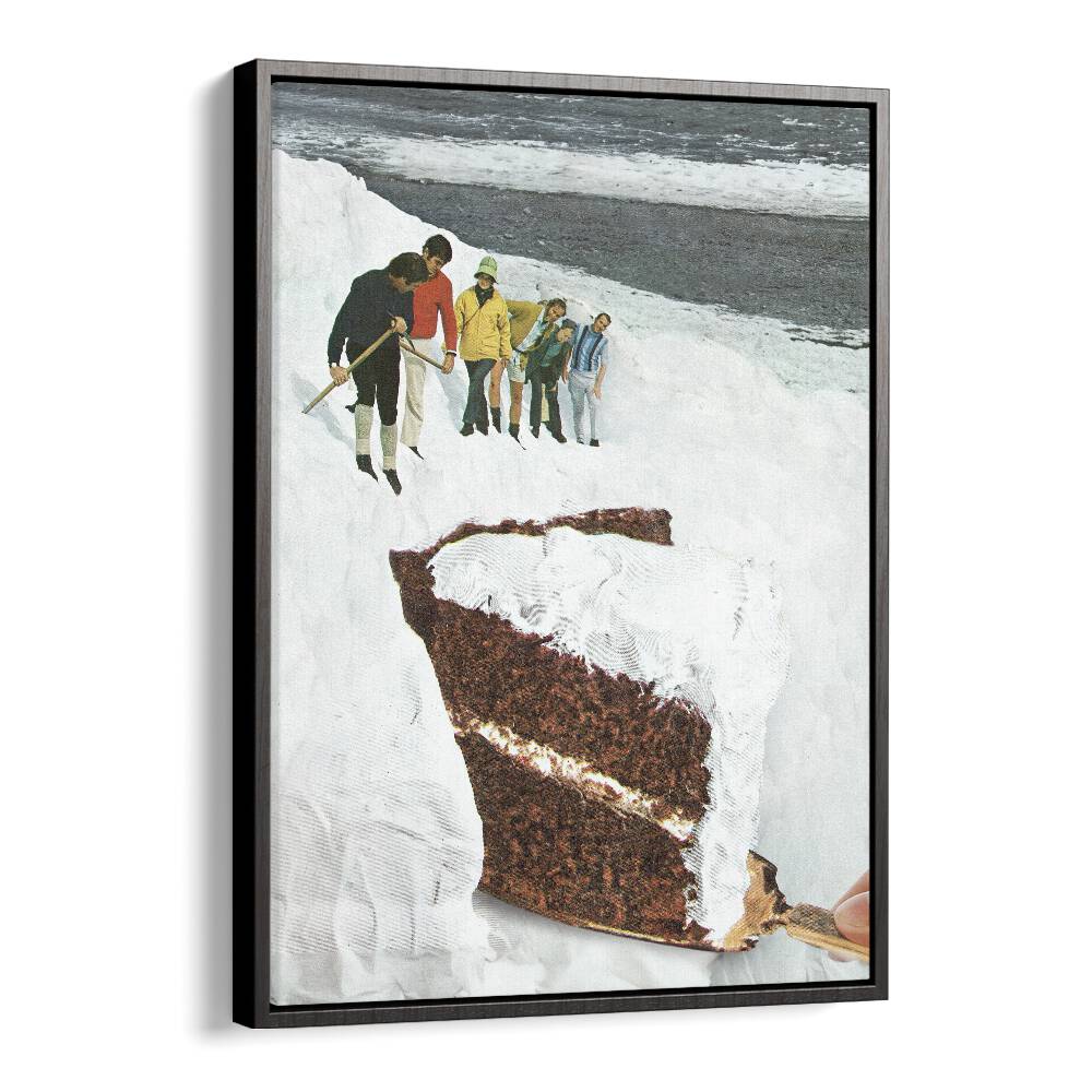 Glacier Calving Cake Dessert Snow Mountain Surreal Art Artwork in Black Floater Frame
