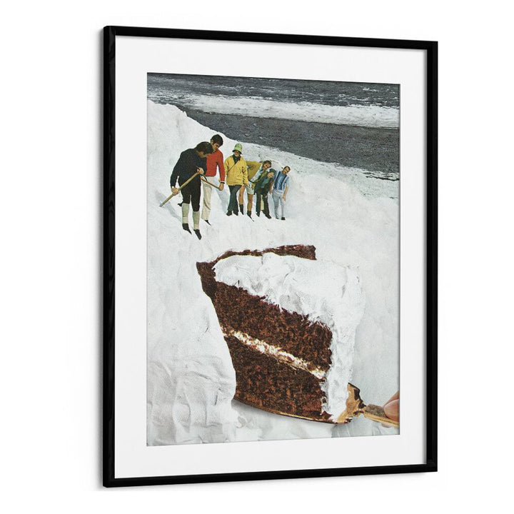 Glacier Calving Cake Dessert Snow Mountain Surreal Art Artwork in Black Frame With Mount
