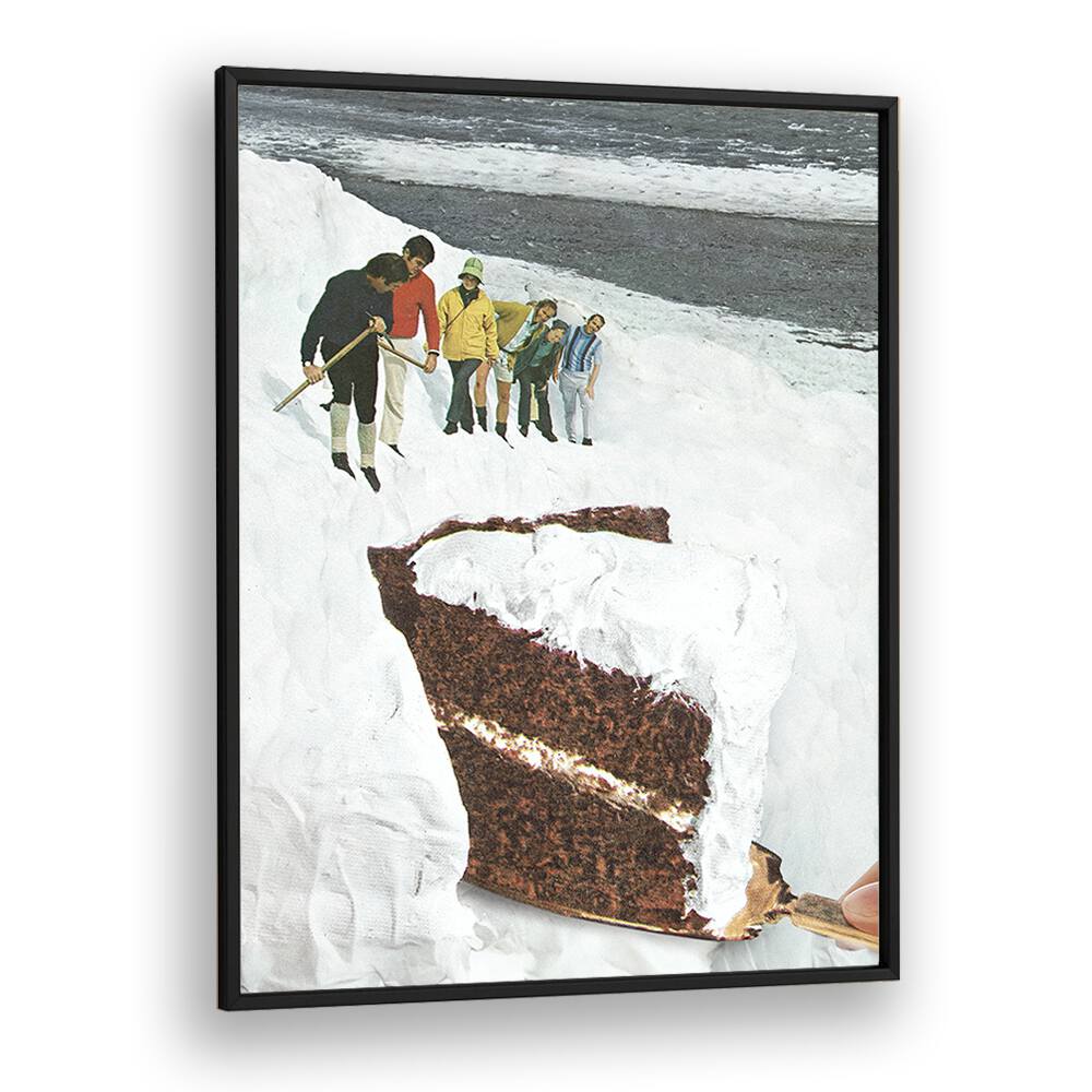 Glacier Calving Cake Dessert Snow Mountain Surreal art Artwork in Black Plain Frame
