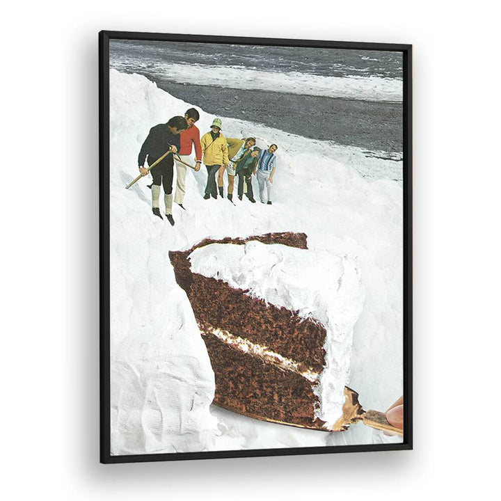 Glacier Calving Cake Dessert Snow Mountain Surreal art Artwork in Black Plain Frame
