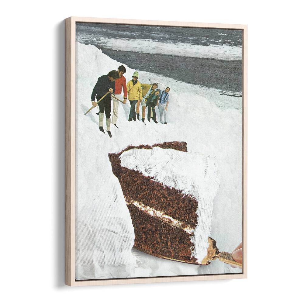 Glacier Calving Cake Dessert Snow Mountain Surreal Art Artwork in Oak Wood Floater Frame
