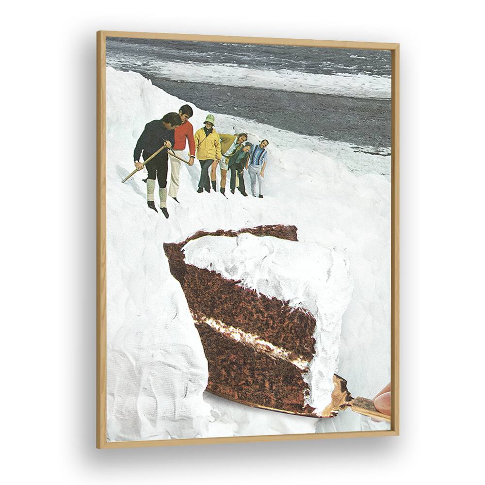 Glacier Calving Cake Dessert Snow Mountain Surreal Art Artwork in Oak Wood Plain Frame
