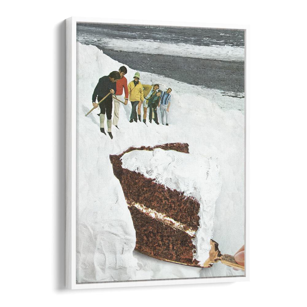 Glacier Calving Cake Dessert Snow Mountain Surreal art painting Artwork in White Floater Frame
