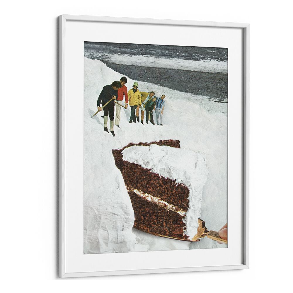 Glacier Calving Cake Dessert Snow Mountain Surreal Art Artwork in White Frame With Mount