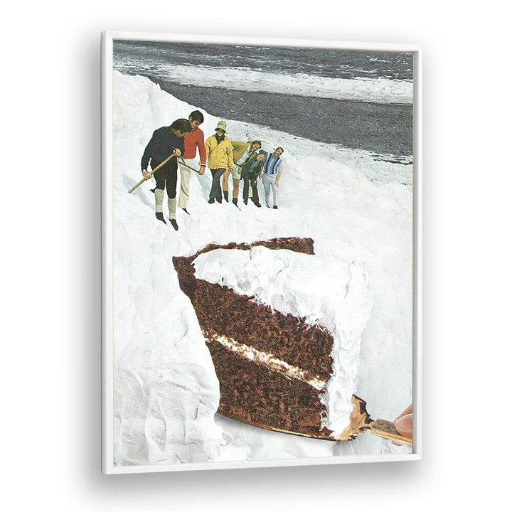 Glacier Calving Cake Dessert Snow Mountain Surreal art Artwork in White Plain Frame
