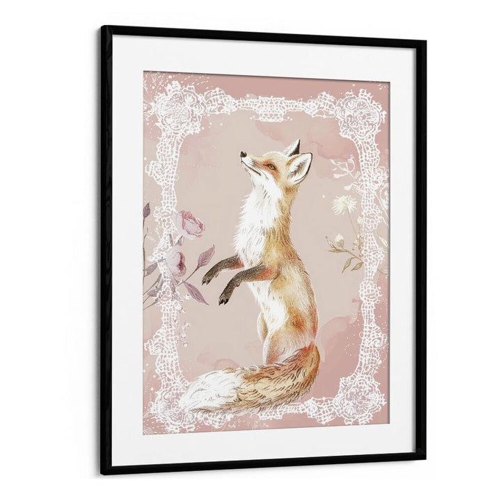 Gleeful Fox Kids Art Artwork in Black Frame With Mount
