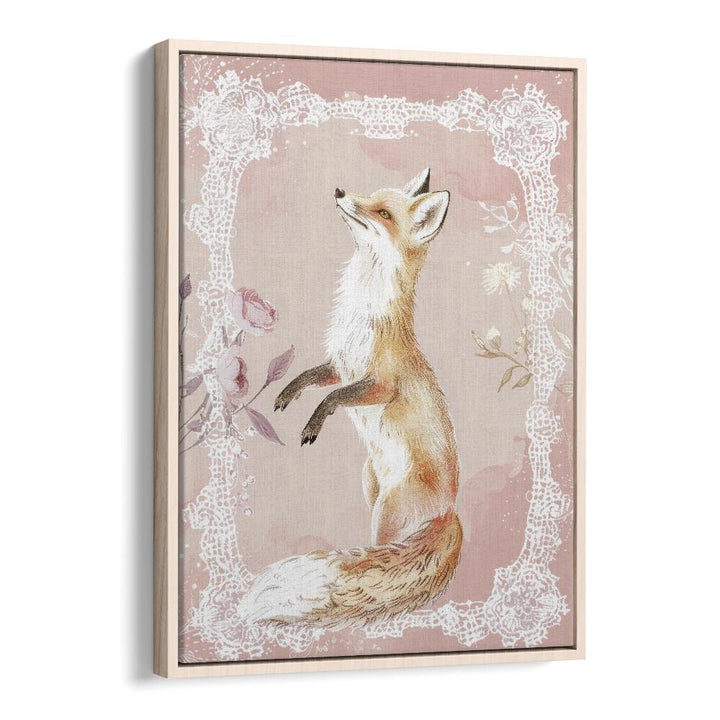 Gleeful Fox Kids Art Artwork in Oak Wood Floater Frame
