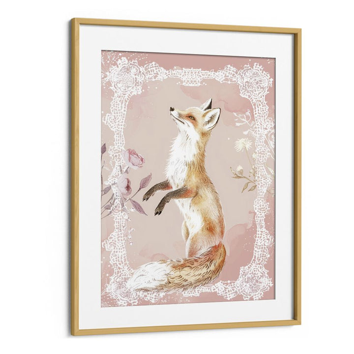 Gleeful Fox Kids Art Artwork in Oak Wood Frame With Mount
