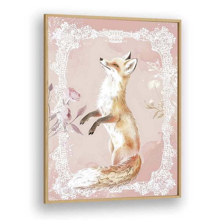 Gleeful Fox Kids Art Artwork in Oak Wood Plain Frame
