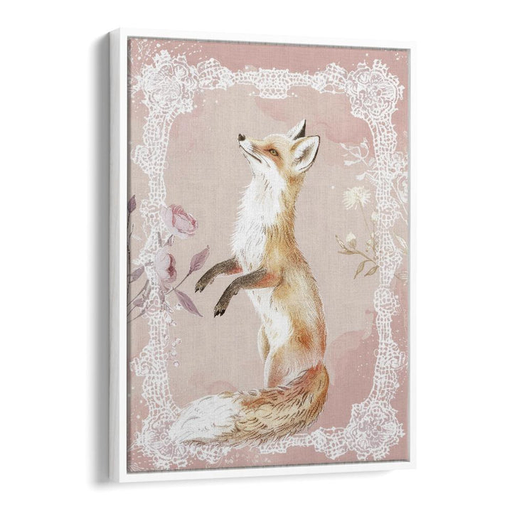 Gleeful Fox Kids art painting Artwork in White Floater Frame
