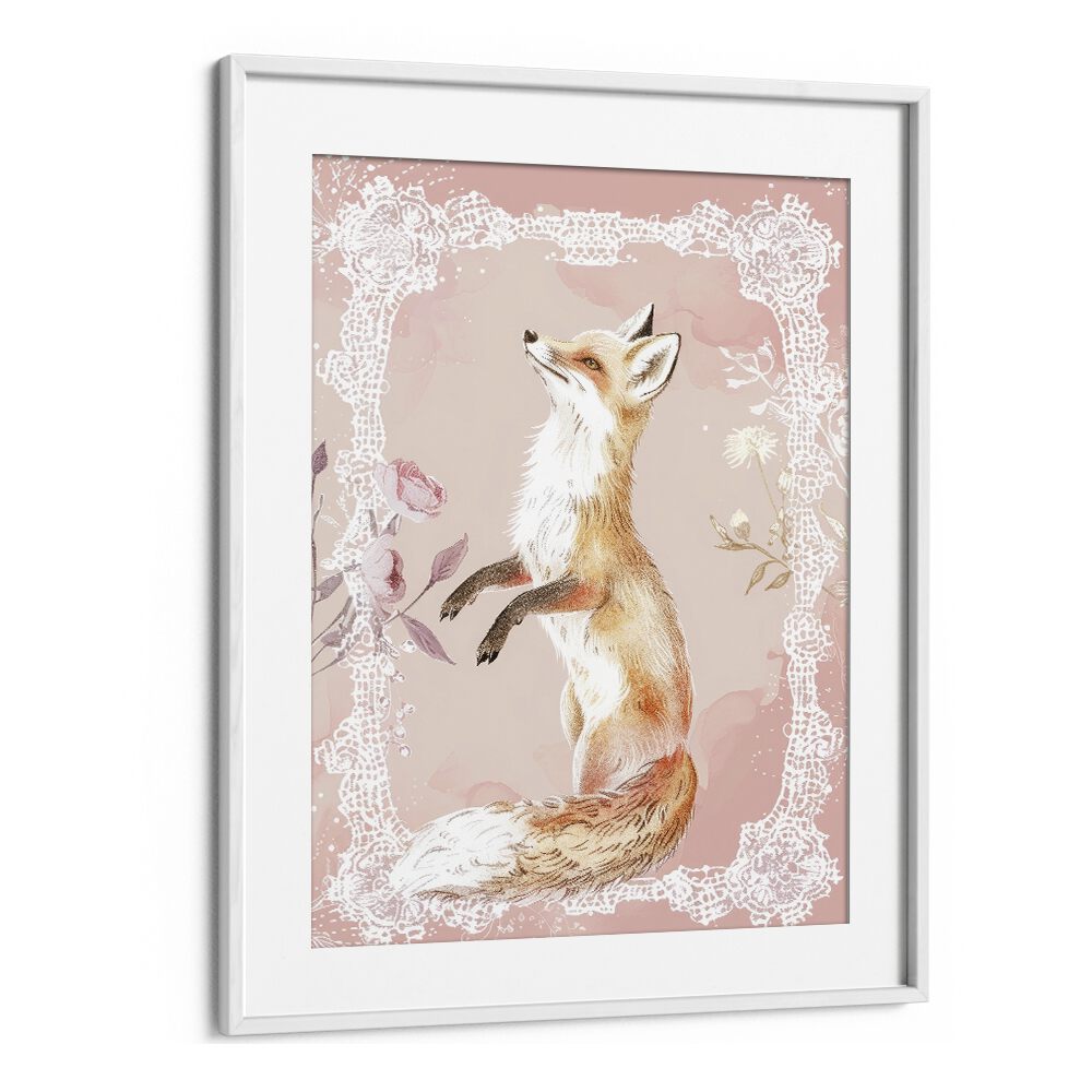 Gleeful Fox Kids Art Artwork in White Frame With Mount