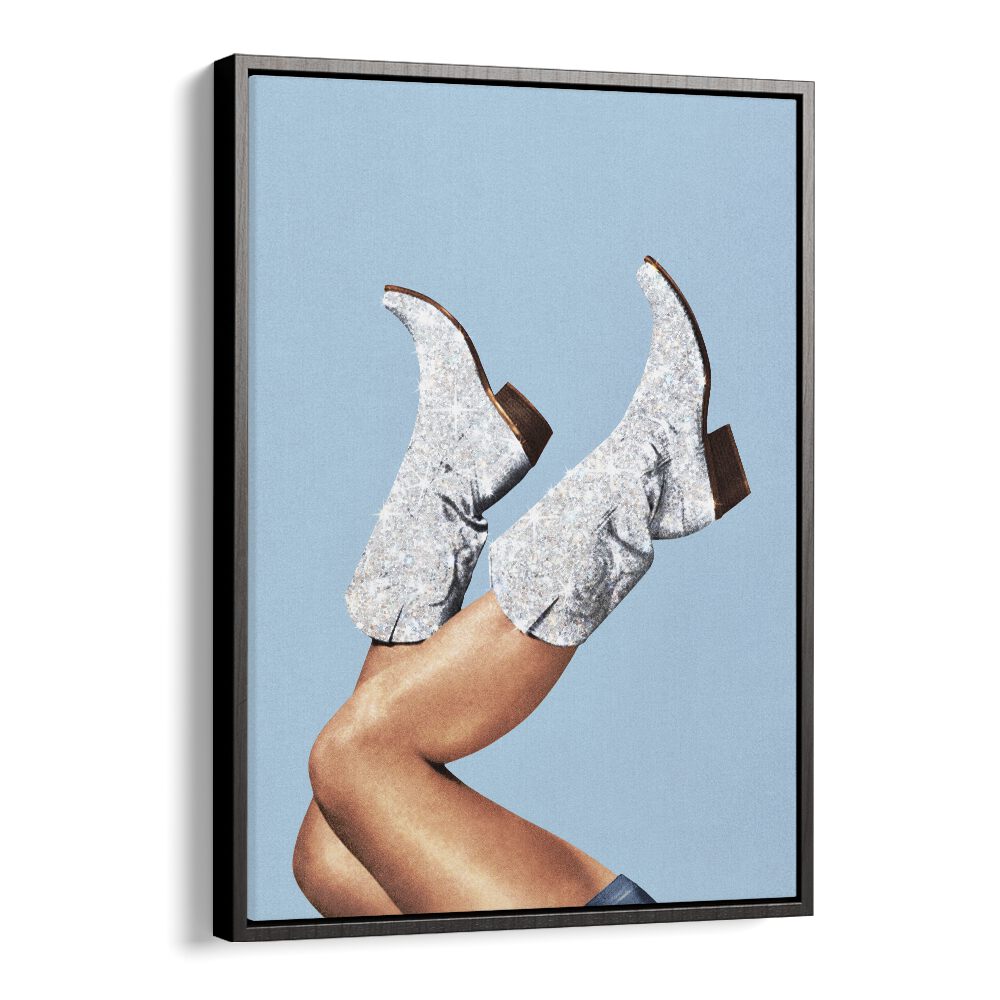 Glitter Boots Blue II Surreal Painting  Artwork  in Black Floater Frame