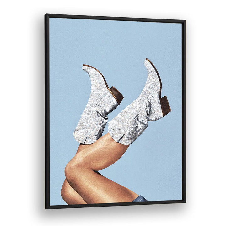 Glitter Boots Blue II Surreal Painting Artwork  in Black Plain Frame